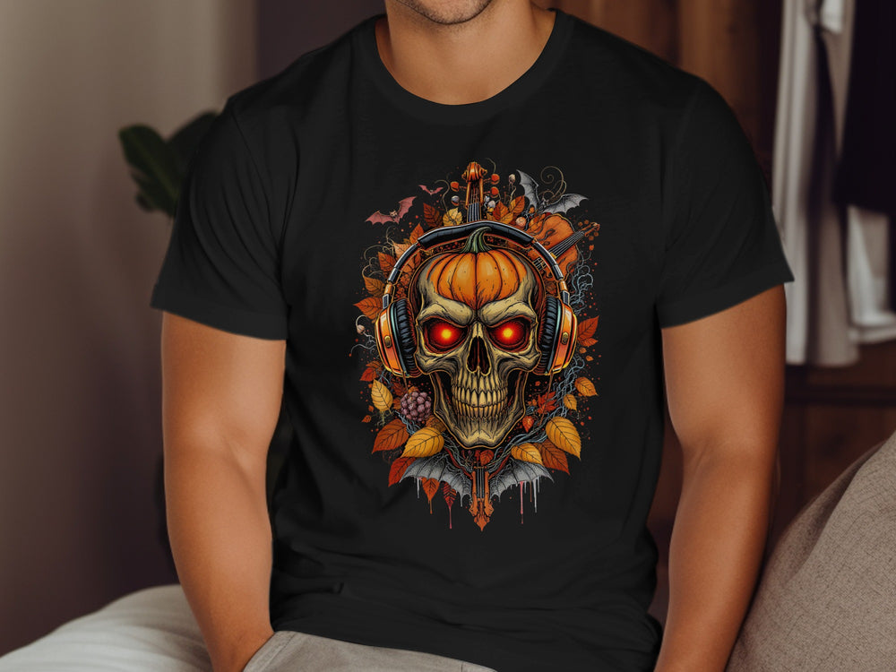 Halloween T-Shirt Men – Pumpkin Skull Soundwave