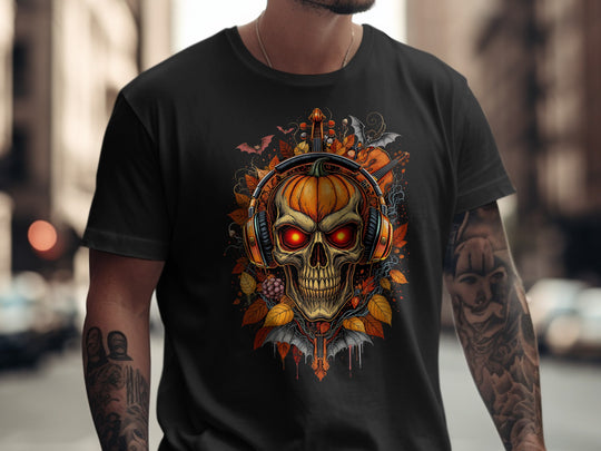 Halloween T-Shirt Men – Pumpkin Skull Soundwave