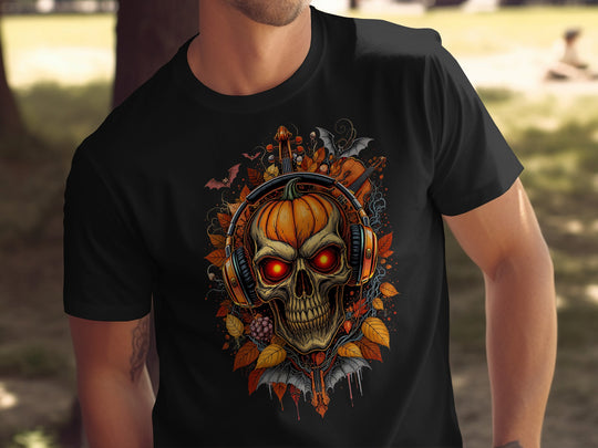 Halloween T-Shirt Men – Pumpkin Skull Soundwave