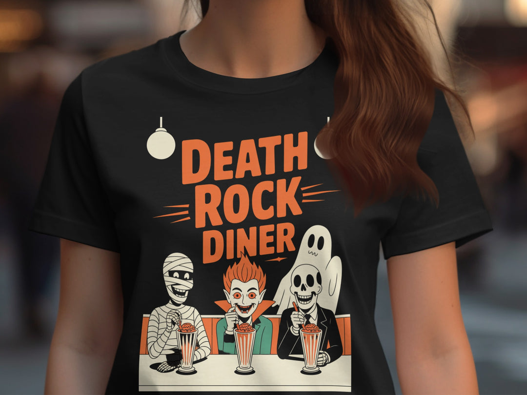 Halloween T-Shirt for Women with Death Rock Diner retro monsters milkshake graphic