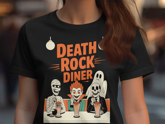 Halloween T-Shirt for Women with Death Rock Diner retro monsters milkshake graphic