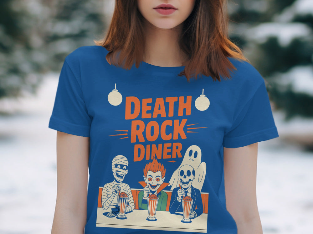 Halloween T-Shirt for Women with Death Rock Diner retro monsters milkshake graphic