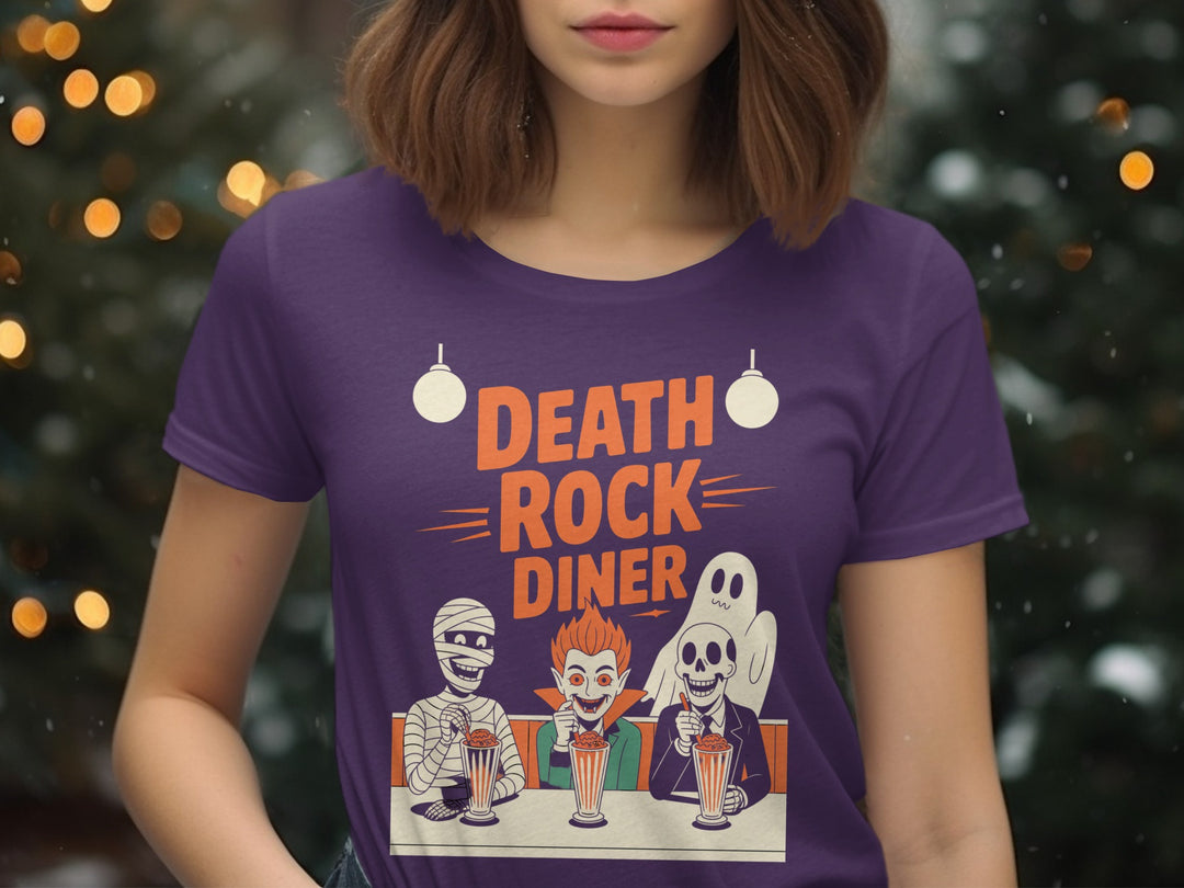 Halloween T-Shirt for Women with Death Rock Diner retro monsters milkshake graphic