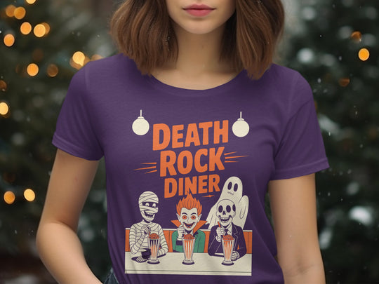 Halloween T-Shirt for Women with Death Rock Diner retro monsters milkshake graphic