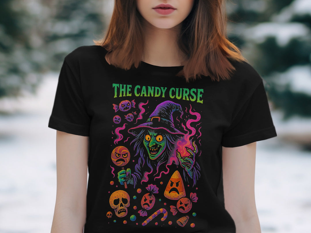 Halloween T-Shirt for Women with Candy Curse witch and cursed candy graphic