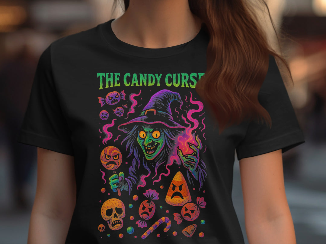 Halloween T-Shirt for Women with Candy Curse witch and cursed candy graphic