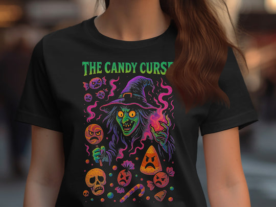 Halloween T-Shirt for Women with Candy Curse witch and cursed candy graphic