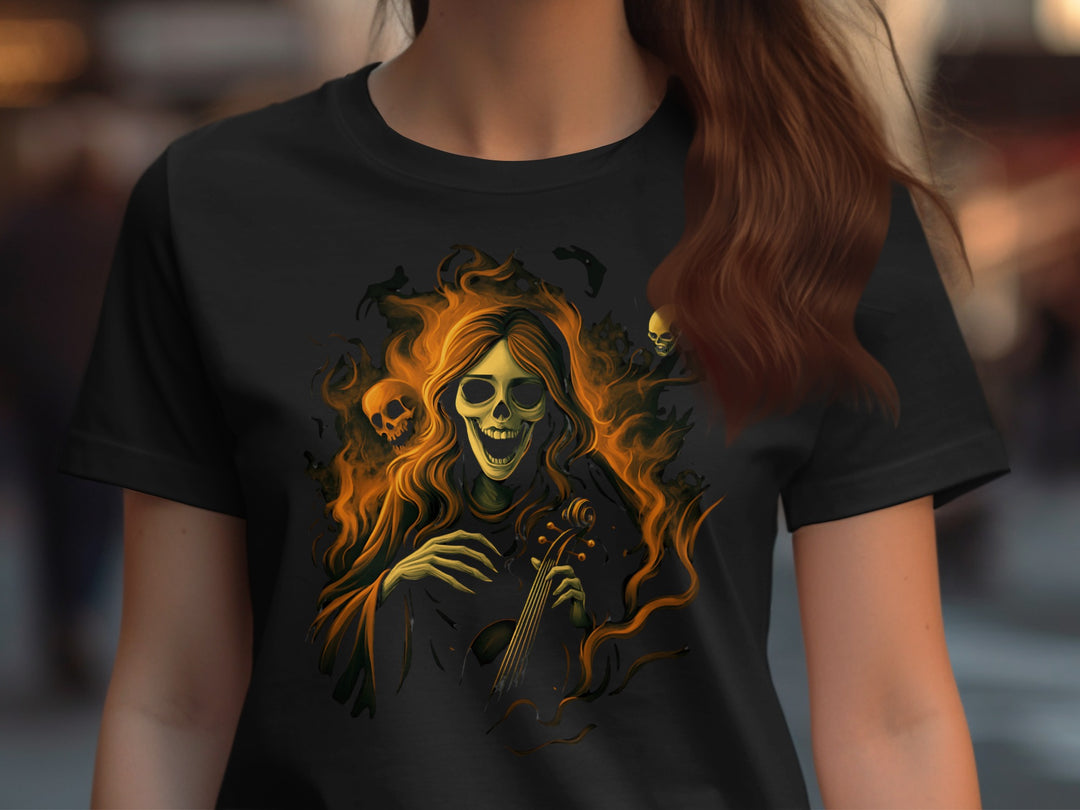 Halloween T-Shirt for Women with Inferno Sonata skeleton violinist graphic