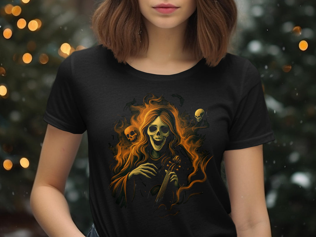 Halloween T-Shirt for Women with Inferno Sonata skeleton violinist graphic