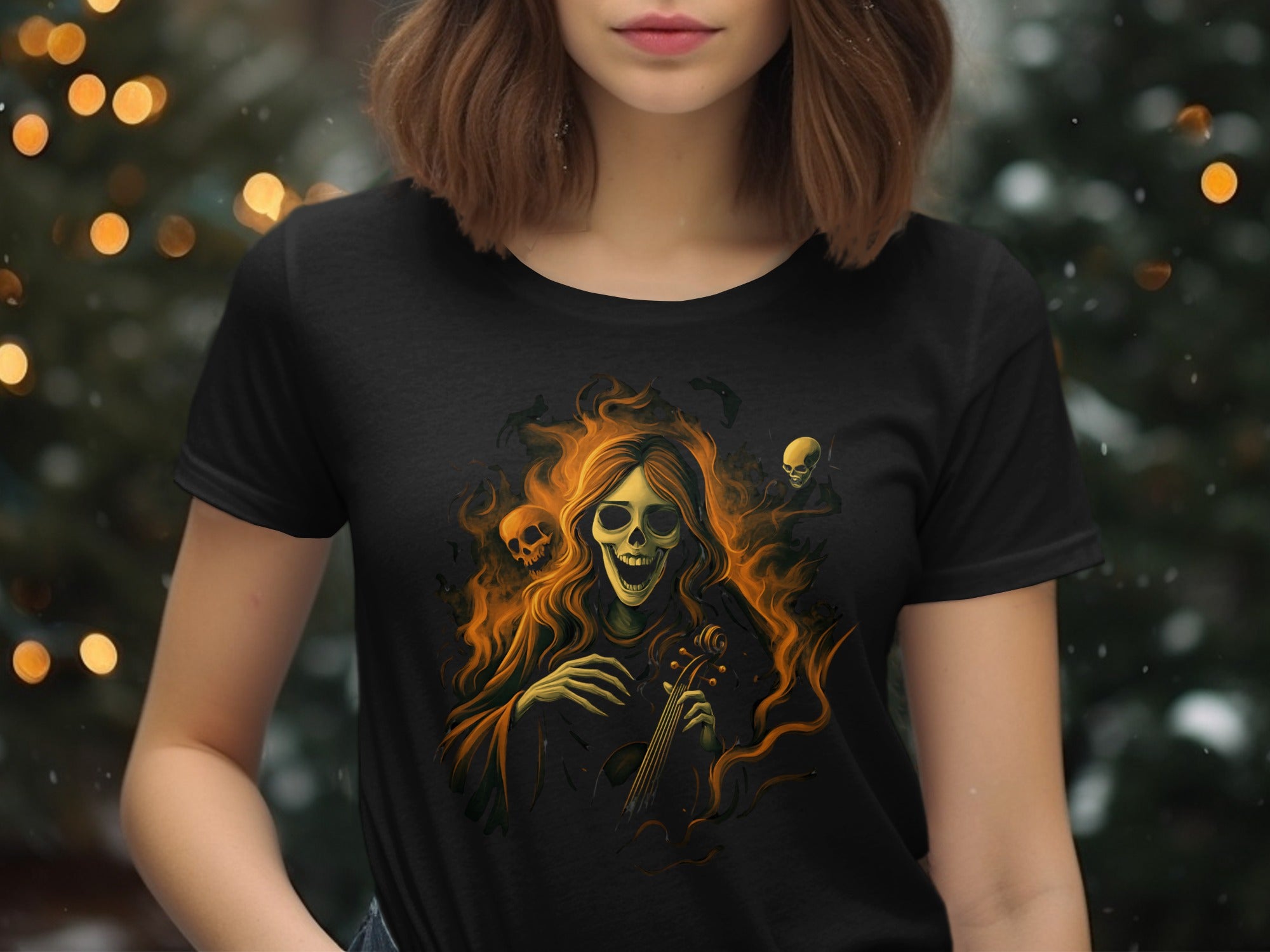 Halloween T-Shirt for Women with Inferno Sonata skeleton violinist graphic