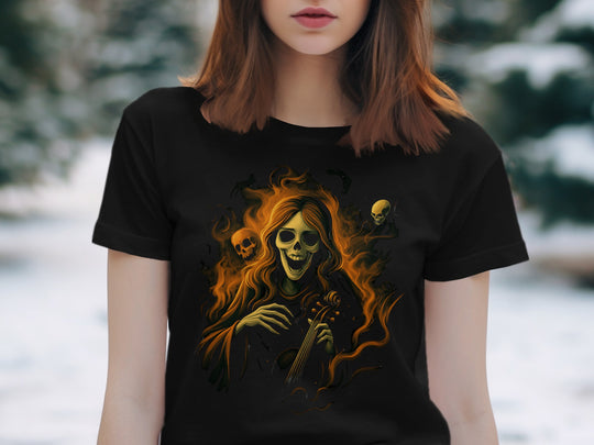 Halloween T-Shirt for Women with Inferno Sonata skeleton violinist graphic