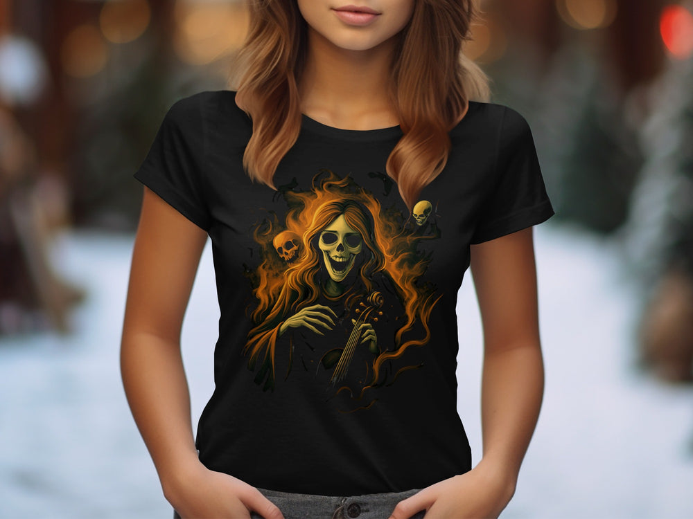 Halloween T-Shirt for Women with Inferno Sonata skeleton violinist graphic