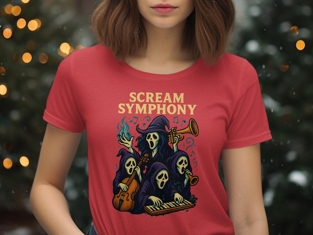 Halloween T-Shirt for Women with Scream Symphony ghost orchestra graphic