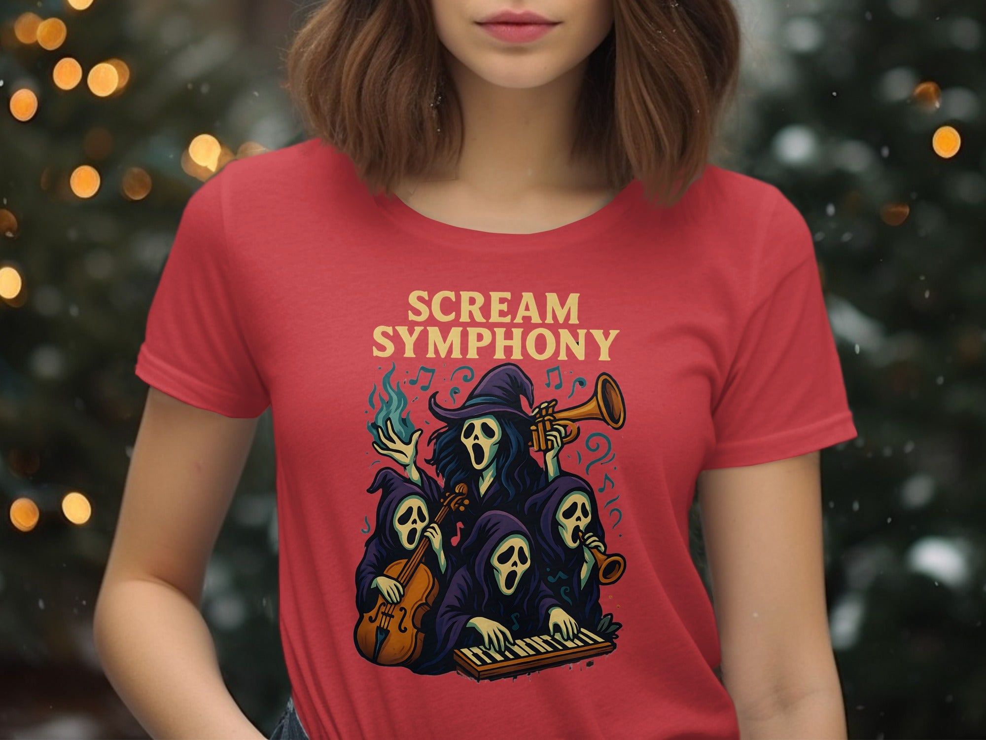 Halloween T-Shirt for Women with Scream Symphony ghost orchestra graphic