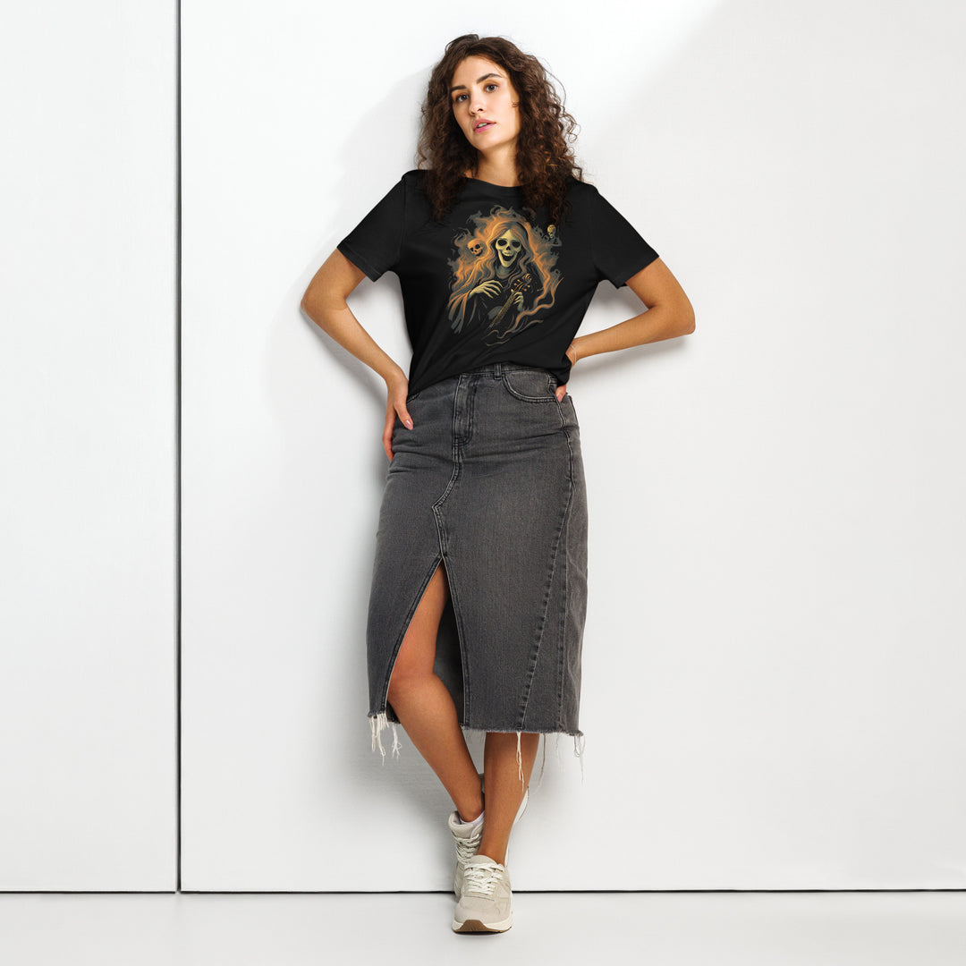 women's halloween t-shirt with inferno sonata skeleton violinist graphic