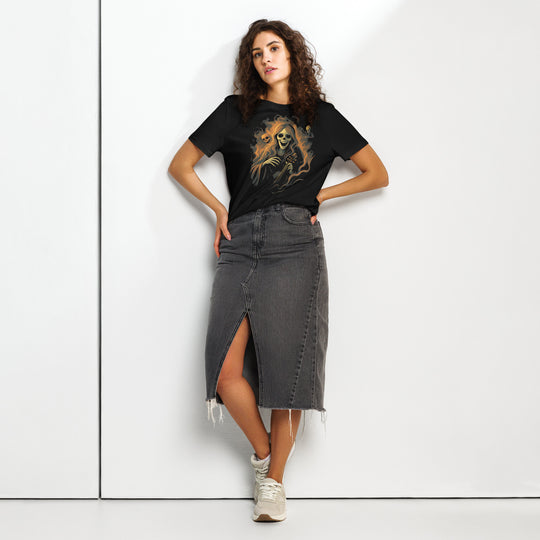 women's halloween t-shirt with inferno sonata skeleton violinist graphic