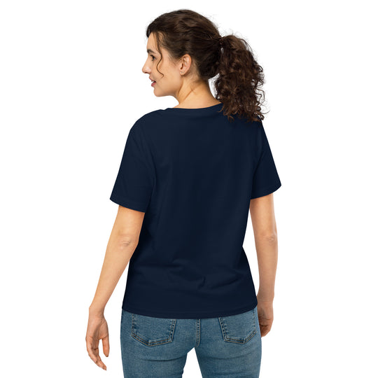 women wearing a french navy t-shirt