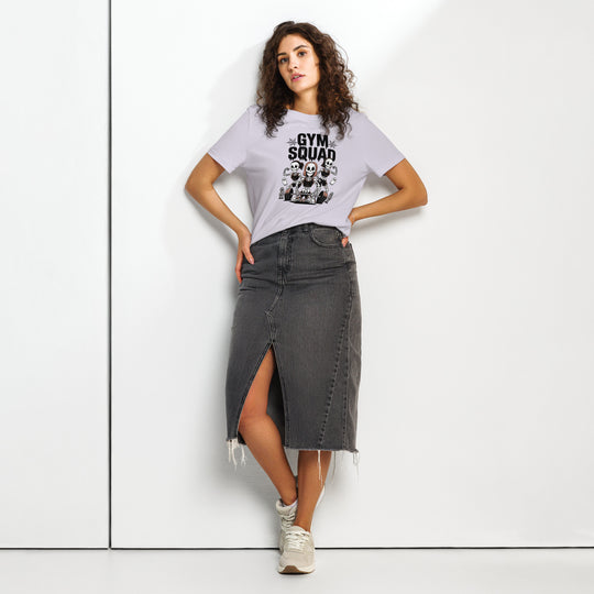 women's halloween t-shirt with skeleton gym squad deadlifting and ghosts