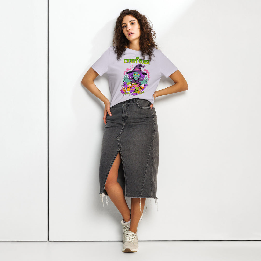women's halloween t-shirt with candy curse witch and cursed candy graphic