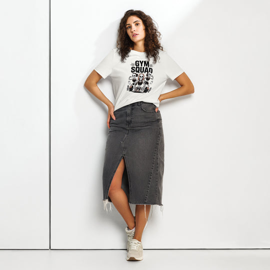 women's halloween t-shirt with skeleton gym squad deadlifting and ghosts