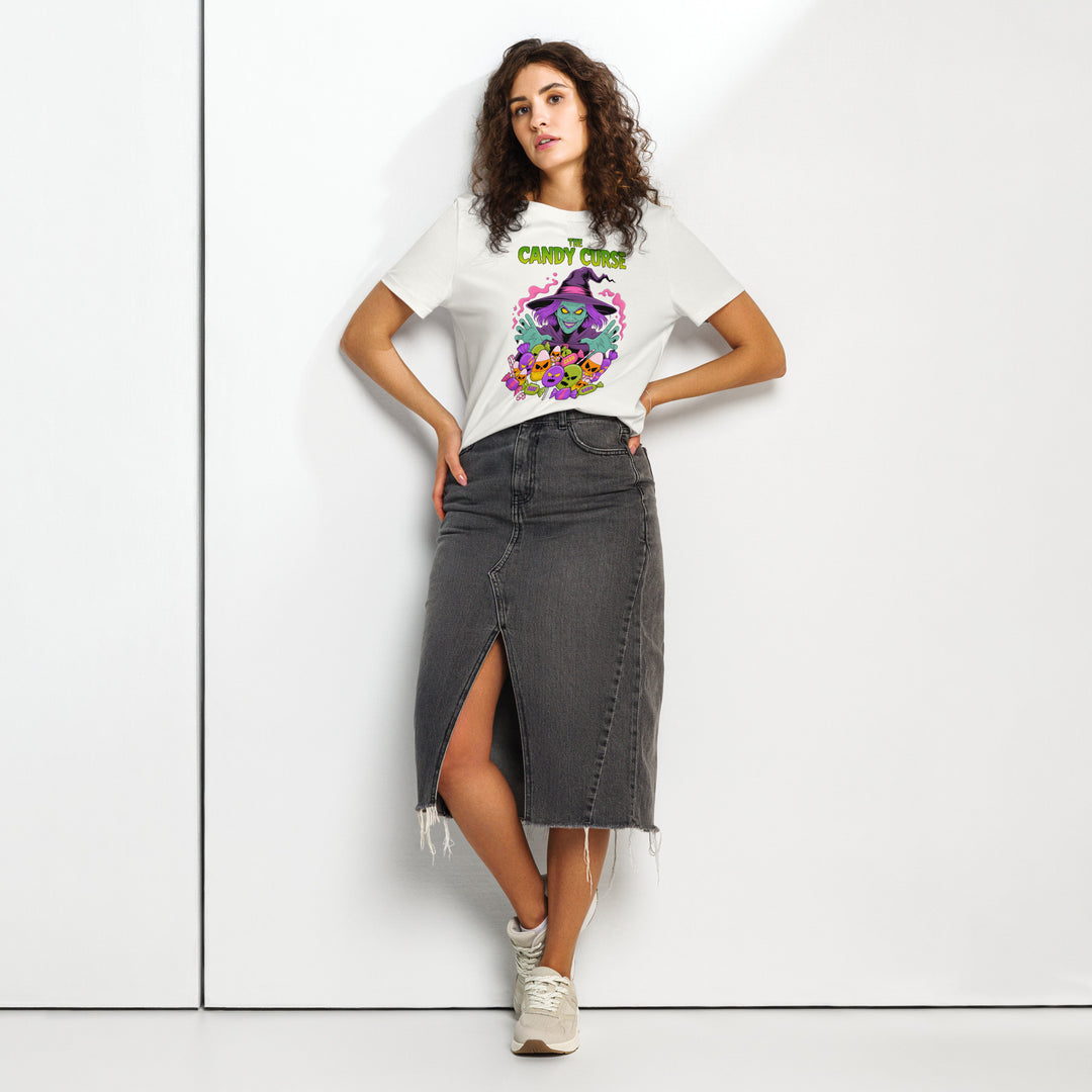 women's halloween t-shirt with candy curse witch and cursed candy graphic