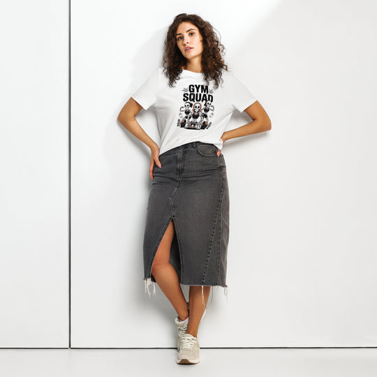 women's halloween t-shirt with skeleton gym squad deadlifting and ghosts